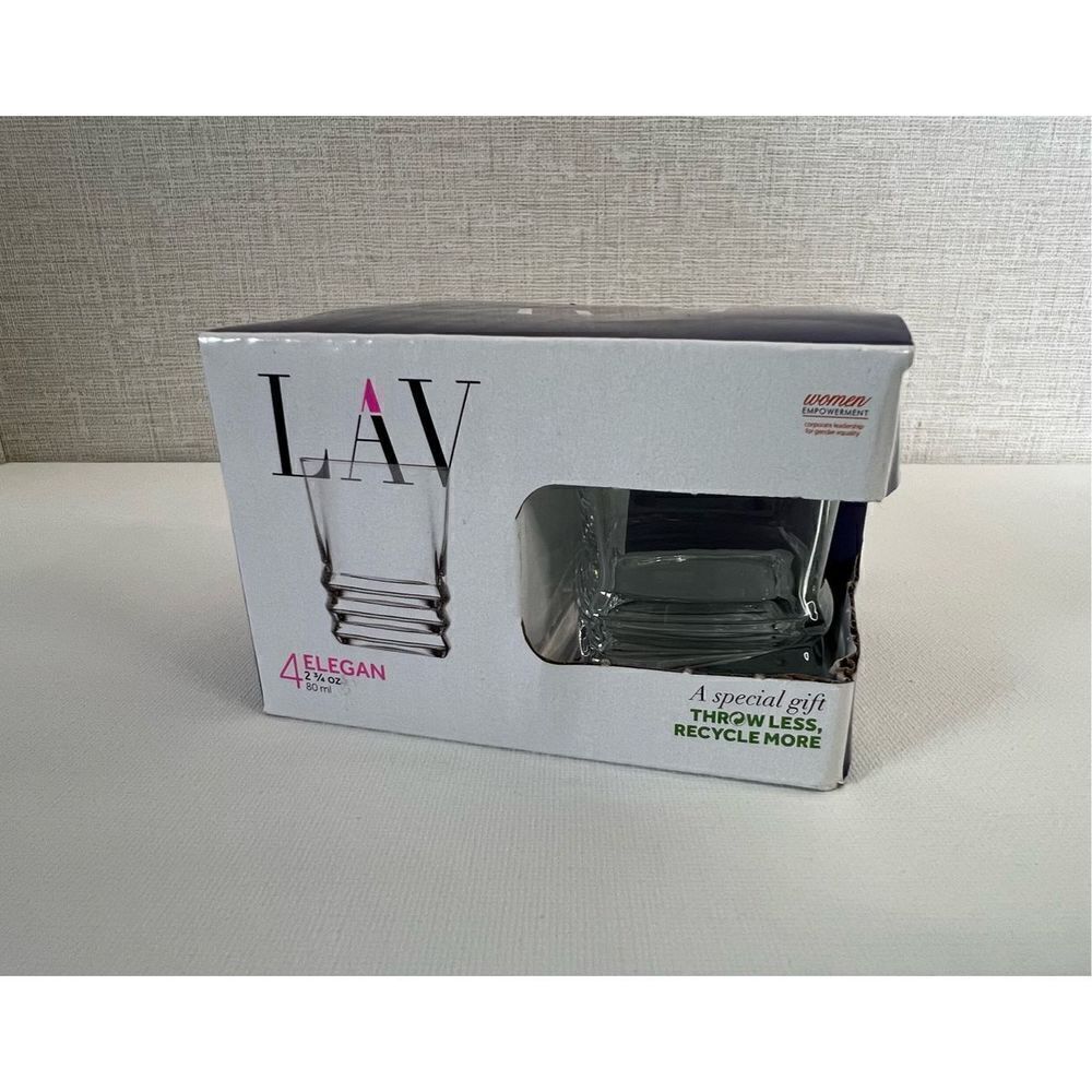 NWT LAV Set Of Four Clear Glass Shot Glasses Still In Box